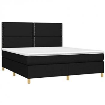 Cama Box Spring con Colchón y Luces LED, Tela Negro, 160x200 cm