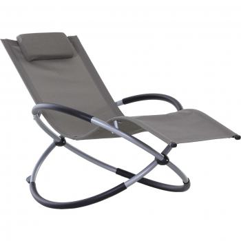 Outsunny Tumbona Mecedora de Jardín con Reposacabezas Extraíble, Sillón Ergonómico Plegable de Exterior, Tela Texteline, 154x80x84 cm, Color Gr