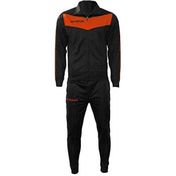 Givova Chándal Visa Unisex Negro/Naranja Fluo 3XL, traje de entrenamiento para deporte con risca
