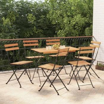 7-Piece Folding Bistro Set in Solid Acacia Wood and Steel