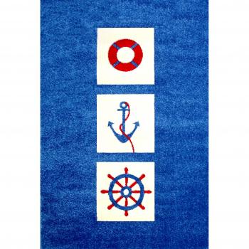 Little Helper IVI - Alfombra hipoalergénica grande y pila gruesa, diseño náutico, 134 x 180 cm, multicolor