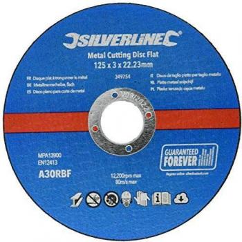 Silverline 349754 Discos Planos para Corte de Metal, 125 mm x 3 mm x 22.23 mm, Caja de 10