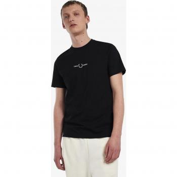 Camiseta Fred Perry para Hombre con Bordado en Negro Manga Corta Cuello Redondo