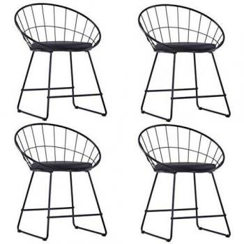 vidaXL 4X Sillas de Comedor Asientos de Cuero Sintético Acero Casa Hogar Cocina Sofás Sillones Sala de Estar Taburete Muebles Mobiliario Negro