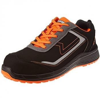 Zapatilla de Seguridad Paredes Hamilton S3 Talla 45, características: alta resistencia (S3), protección contra impactos (CI), resistencia eléctrica (ESD), suela antideslizante (SRC), color naranja y negro