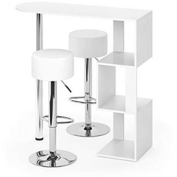 Conjunto de Mesa de Bar Vincent, Blanco, 113 x 39.8 cm con 2 Taburetes de Bar
