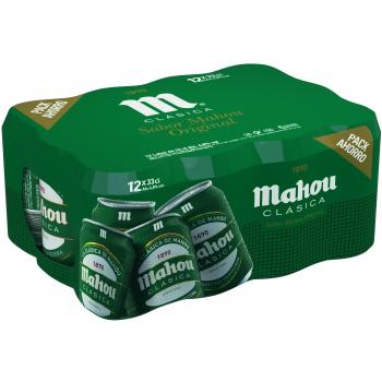 Mahou Clásica - Cerveza Dorada Lager, 4.8% de Volumen de Alcohol - Pack de 12 x 33 cl