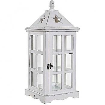 Farol de Pino y Cristal con Diseño Blanco - DKD Home Decor (21 x 21 x 51 cm)