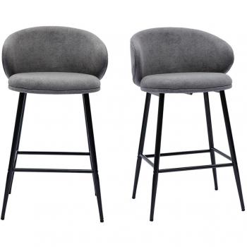 Set de 2 taburetes de cocina diseño tela efecto aterciopelado gris y metal negro Rosalie
