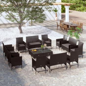 16-Piece Black Poly Rattan Garden Lounge Set with Cushions