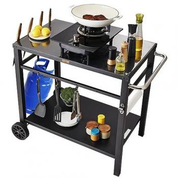 VEVOR Multifunctional Outdoor BBQ Grill Cart with Double-Shelf and Movable Iron Prep Table