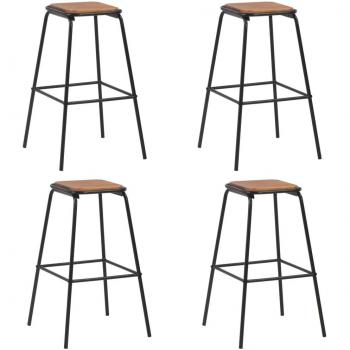 Taburetes de cocina 4 uds madera maciza de pino y acero negro