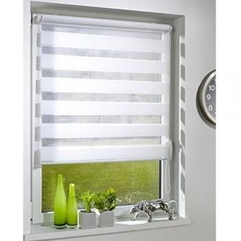 Deco Profi DUO-doble ciego con soporte de fijación con/de sujeción con cierre de persiana de/fijación, de fácil montaje sin necesidad de taladrar, de colour blanco, de diferentes anchos, tela, blanco, 120 x 160 cm