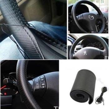 BAIDO DIY PU Cubierta de Volante de Coche Guante de Protector de Cuero Puntada de Costura a Mano en la Cubierta de Envoltura