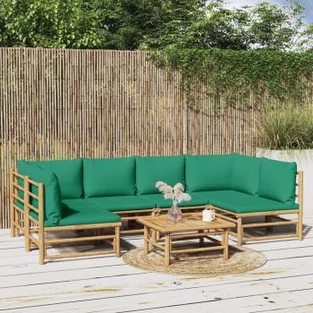 7-Piece Bamboo Garden Lounge Set with Green Cushions