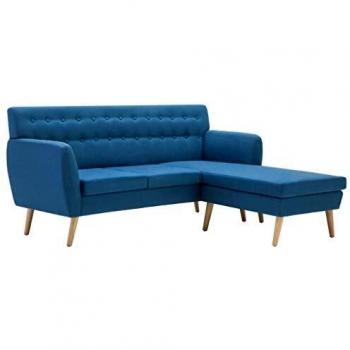 vidaXL Sofá Chaise Longue Patas Madera Tela Azul Sillón Otomana Salón Comedor