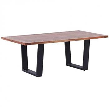 Mesa de Centro Industrial de Madera de Acacia Clara y Negra con Patas Metálicas Sled Grenola