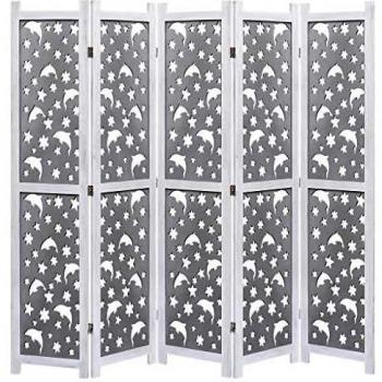 Gray 5-Panel Solid Wood Room Divider 68.9x65
