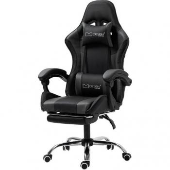 Silla Gaming Giratoria Ajustable ML-Design 121-128cm Negra/Gris Ergonómica con Función de Masaje para Oficina Asiento Racing Gamer con Reposabrazos, Reposacabezas y Cojín