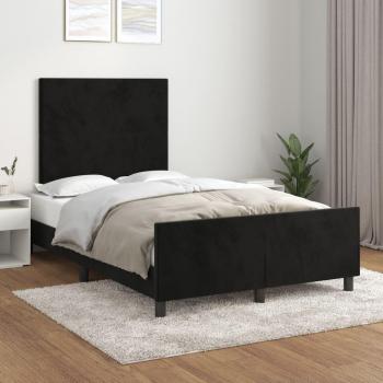 Cama solar sin colchón con estructura y cabecero de terciopelo negro 120x200 cm