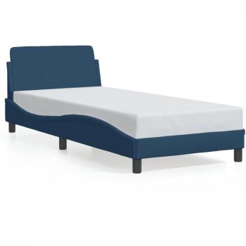 Estructura de cama con cabecero de tela azul 90x200 cm