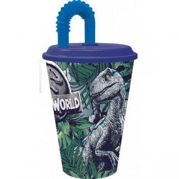 Vaso con pajita Jurassic World con velociraptor y carnotauro de 430ml