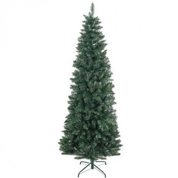 HOMCOM Árbol de Navidad Estrecho 210 cm Tipo Lápiz con Base Plegable y 687 Ramas Verde para Dormitorio Oficina
