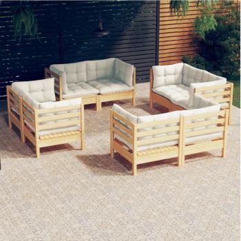 8-Piece Garden Lounge Set with Cream Cushions in Pinewood