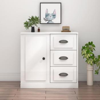 Aparador de madera contrachapada blanco brillante 70x35,5x67,5 cm mueble de almacenaje de salón buffet para salón armario auxiliar armario de almacenamiento