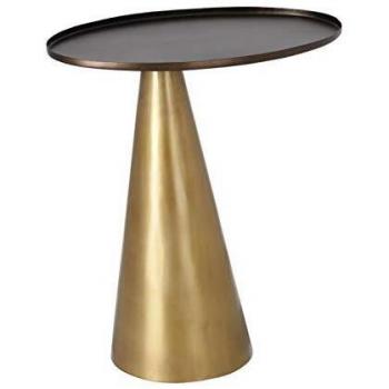 Kave Home - Mesa Auxiliar Liliane Oval 45 x 27 cm metálica con sobre Negro y Base en Dorado