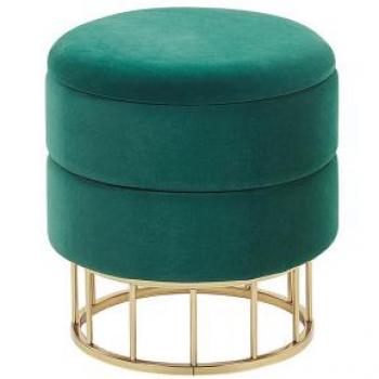 Puf de terciopelo verde oscuro con almacenaje y base dorada Elgin