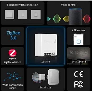 SONOFF ZBMINI ZigBee Mini Smart Switch, Interruptor de luz de 2 Vías, Hue Bridge, Google Home y SONOFF ZBBridge, se Requiere ZigBee 3.0 Gateway Hub, 10A/2200W 1Pack.A Certified for Humans Device