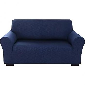 Amazon Brand - Umi Fundas para Sofa 2 Plazas Funda Sofa Moderna Protectora Elasticas Ajustable Suave con Patrón de Onda Azul Marino