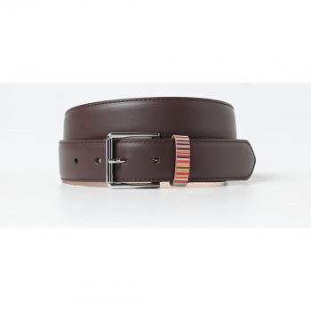 Paul Smith Brown Leather Striped Belt for Men - Size 32