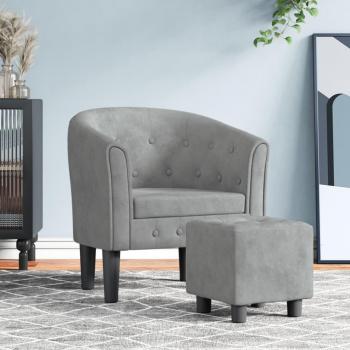 Sillón Cabriolet con reposapiés gris claro en terciopelo