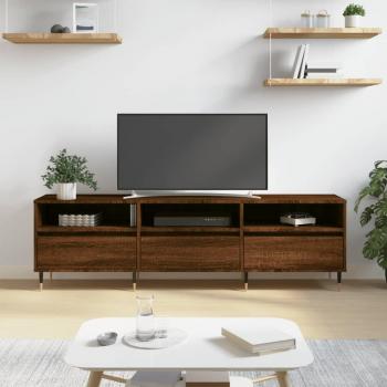 Mueble de TV de madera contrachapada en color marrón roble, 150x30x44,5 cm
