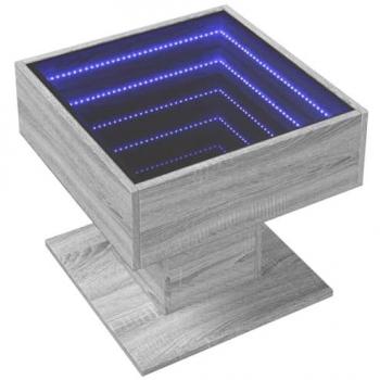 Mesa de centro con LED y madera de ingeniería gris Sonoma, dimensiones 50x50x45 cm, incluye luces RGB