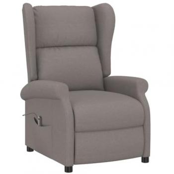 Sillón orejero reclinable eléctrico en tela taupe con función de masaje y reposapiés ajustable