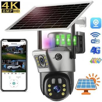 Cámara de Vigilancia Solar WiFi 4G Exterior 4K 8MP 360° Inalámbrica Visión Nocturna Impermeable Detección de Movimiento Seguridad IP Añadir 32G