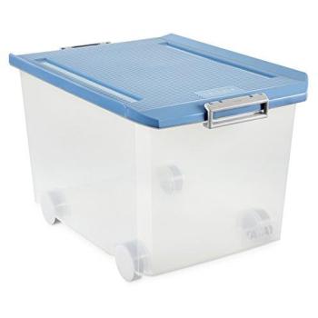 Caja de Almacenamiento Multiusos Tatay de 63L con Tapa y Ruedas, Fabricada en Plástico Polipropileno Libre de BPA, Forma Rectangular, Color Azul Lavanda