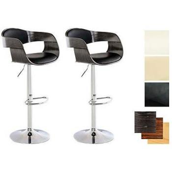 Set de 2 Taburetes de Bar Kingston en Simil Cuero Negro/Gris, Regulables en Altura y Giratorios 360°