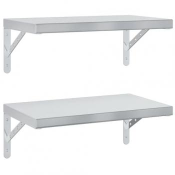 Estantes de pared 2 piezas de acero inoxidable plateado 50x30 cm, estante flotante, estante flotante de pared, estante de cuarto de servicio