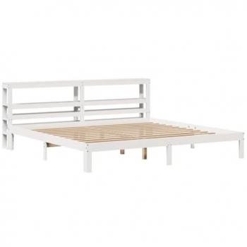 Estructura de cama blanca con cabecero sin colchón 200x200 cm, Madera de Pino, Cama, Muebles de Dormitorio, Cama de Matrimonio