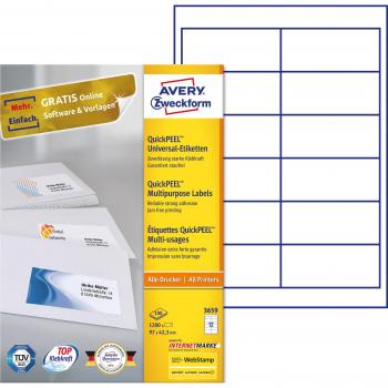 Avery 3659 - Pack de 100 hojas con etiquetas imprimibles polivalentes, 97 x 42.3 mm