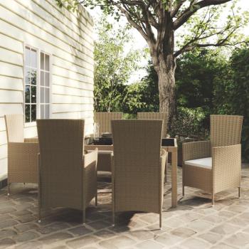 Set de comedor de jardín 7 pzas con cojines de ratán sintético beige