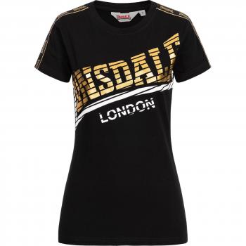 Camiseta Lonsdale Langrick manga corta negra con detalles en blanco y amarillo para mujer - Talla XS