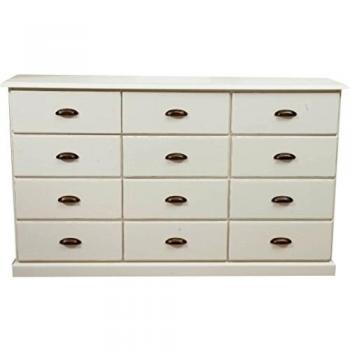 Cajonera de Madera Maciza de Tilo Estilo Country Blanco Envejecido 170x40x100 cm - Cajonera Vintage Shabby Chic con 12 Cajones
