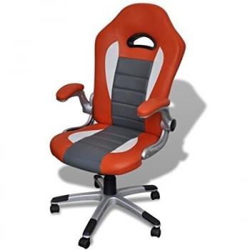 vidaXL Silla de Oficina de Cuero Diseño Moderno Naranja