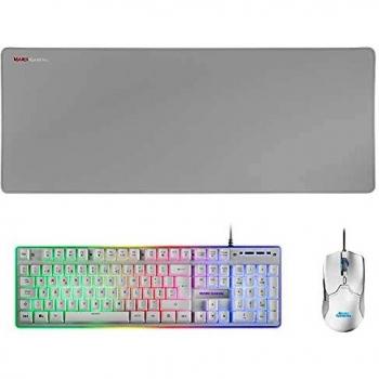 Mars Gaming MCPXWPT, Combo Teclado H-Mech FRGB, Ratón Ultraligero 10000DPI y Alfombrilla XXL, Blanco, Idioma Portugués