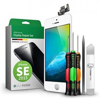 GIGA Fixxoo - Kit de Repuesto para Pantalla de iPhone SE, Completo con LCD Blanco, Pantalla táctil Retina de Cristal, cámara y Sensor de proximidad - Guía ilustrada para reparación fácil